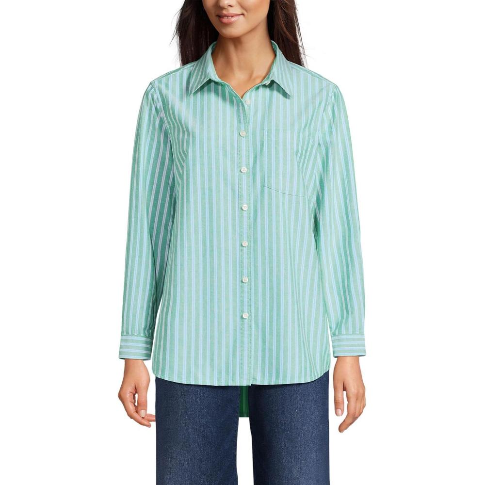 imageLands End Womens Oxford ShirtTrue GreenBlue Sky Stripe