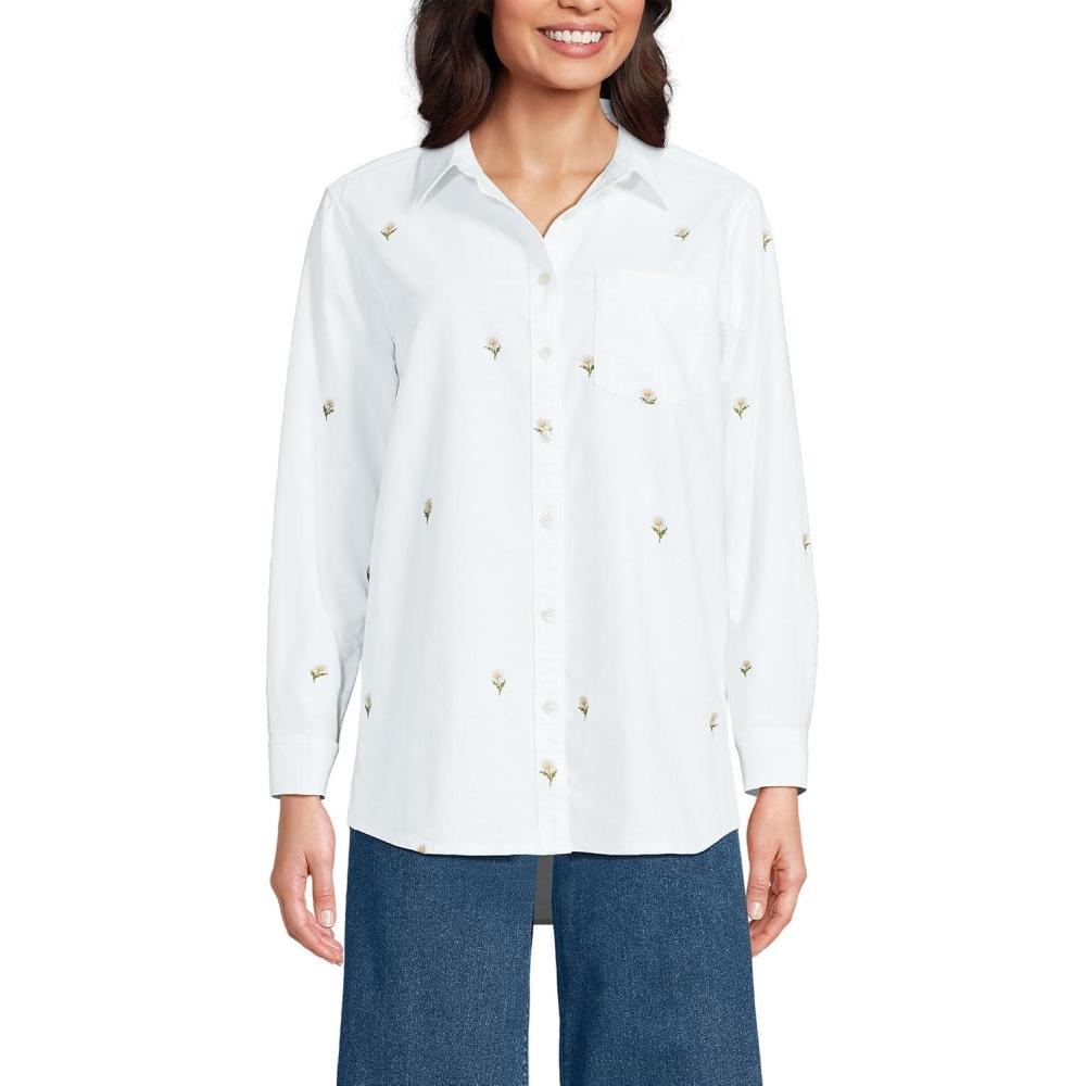 imageLands End Womens Oxford ShirtWhite Daisy Embroidery
