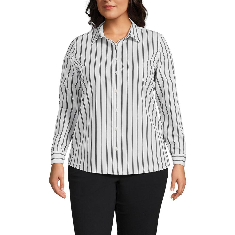 imageLands End Womens Pinwale Cord Long Sleeve ShirtBlack Dual Stripe