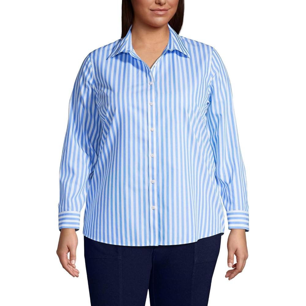 imageLands End Womens Pinwale Cord Long Sleeve ShirtChicory Blue Stripe