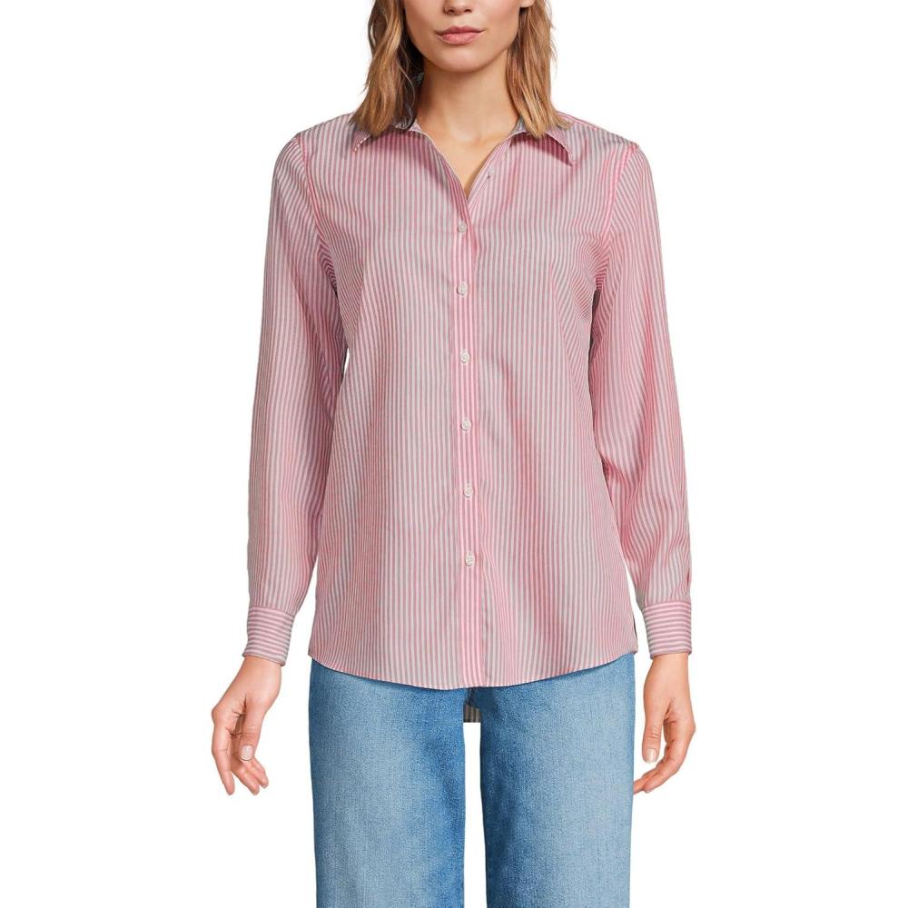 imageLands End Womens Pinwale Cord Long Sleeve ShirtCoral Red Fine Stripes