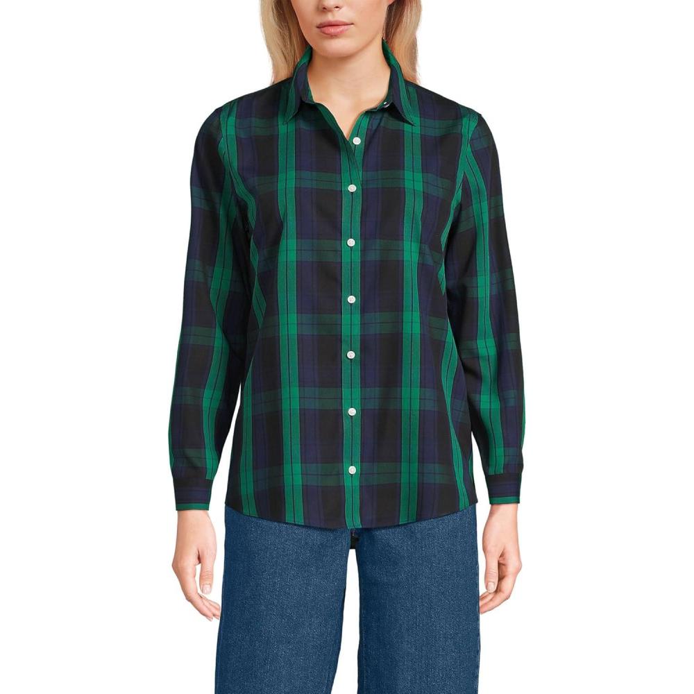 imageLands End Womens Pinwale Cord Long Sleeve ShirtRich CloverNavy Plaid