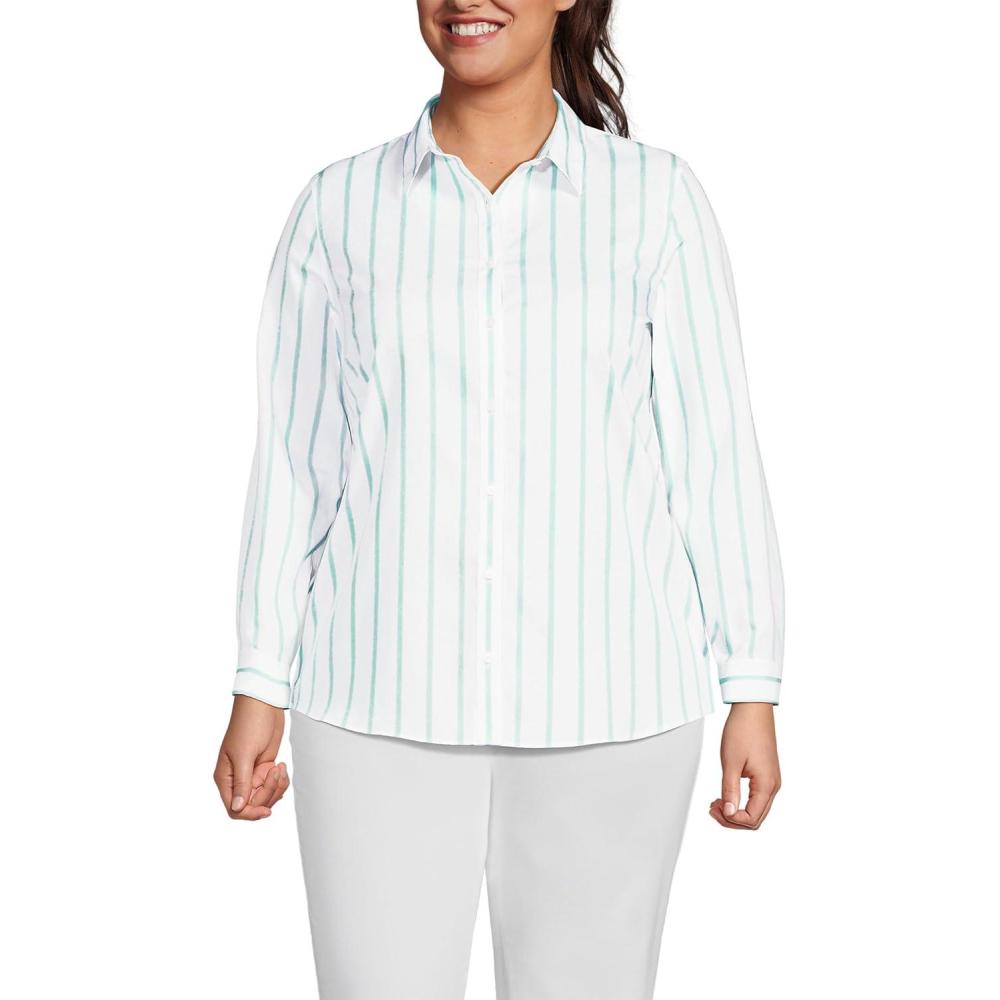 imageLands End Womens Pinwale Cord Long Sleeve ShirtWhiteAqua Classic Stripe