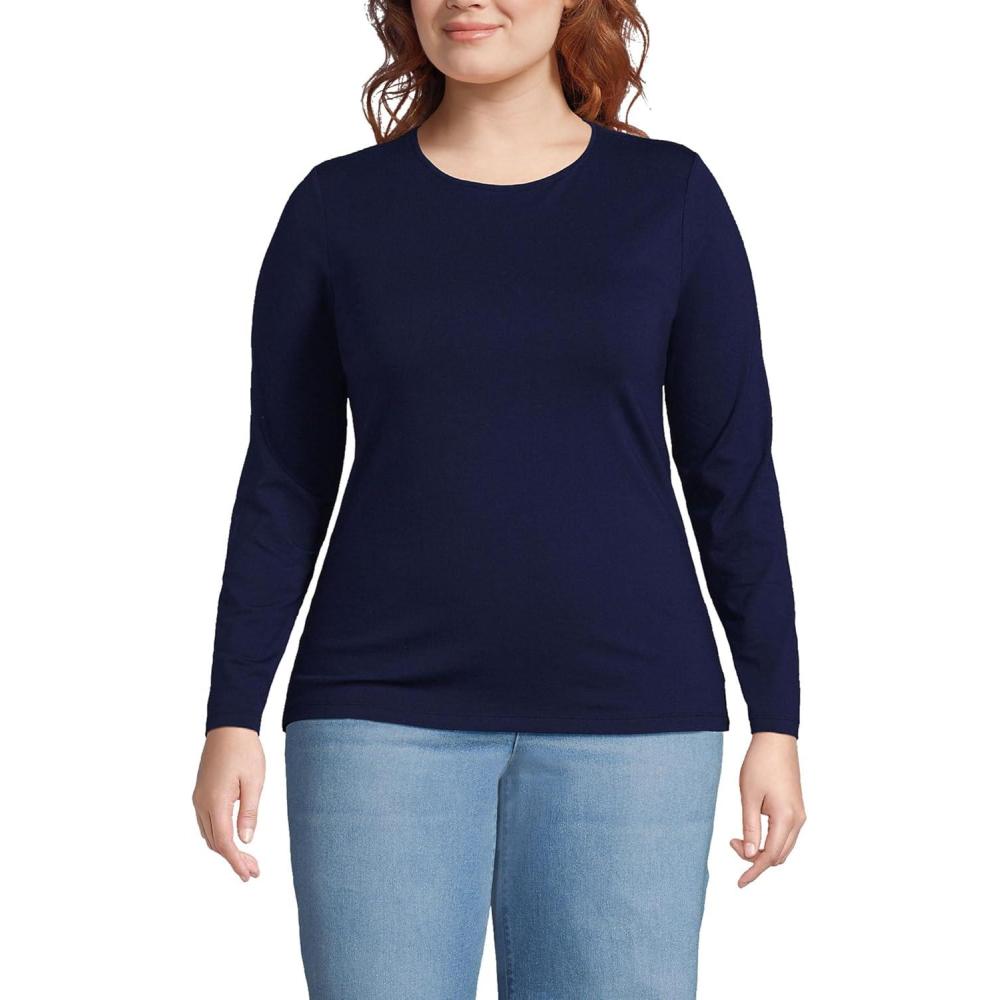 imageLands End Womens Plus Size Lightweight Jersey Skimming Long Sleeve Crew Neck TShirtDeep Sea Navy