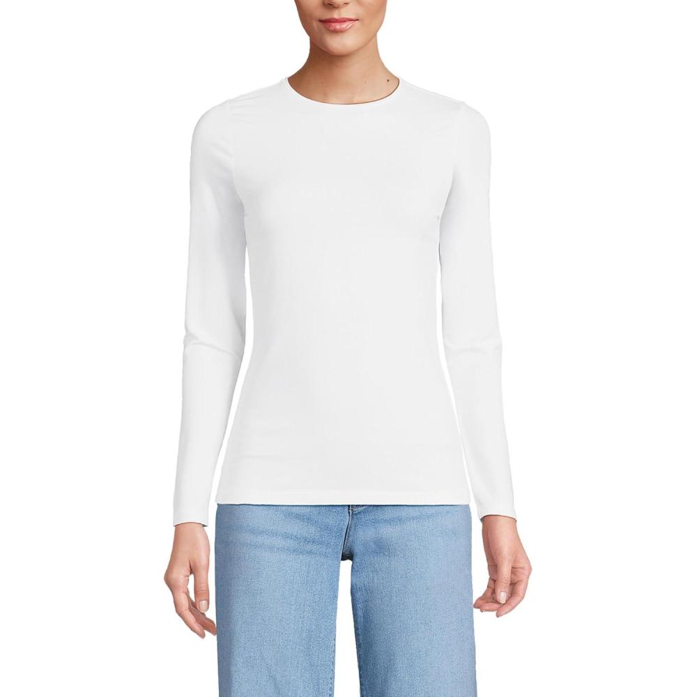 imageLands End Womens Plus Size Lightweight Jersey Skimming Long Sleeve Crew Neck TShirtWhite
