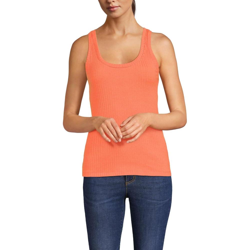 imageLands End Womens Pointelle Rib UNeck TankPapaya Orange