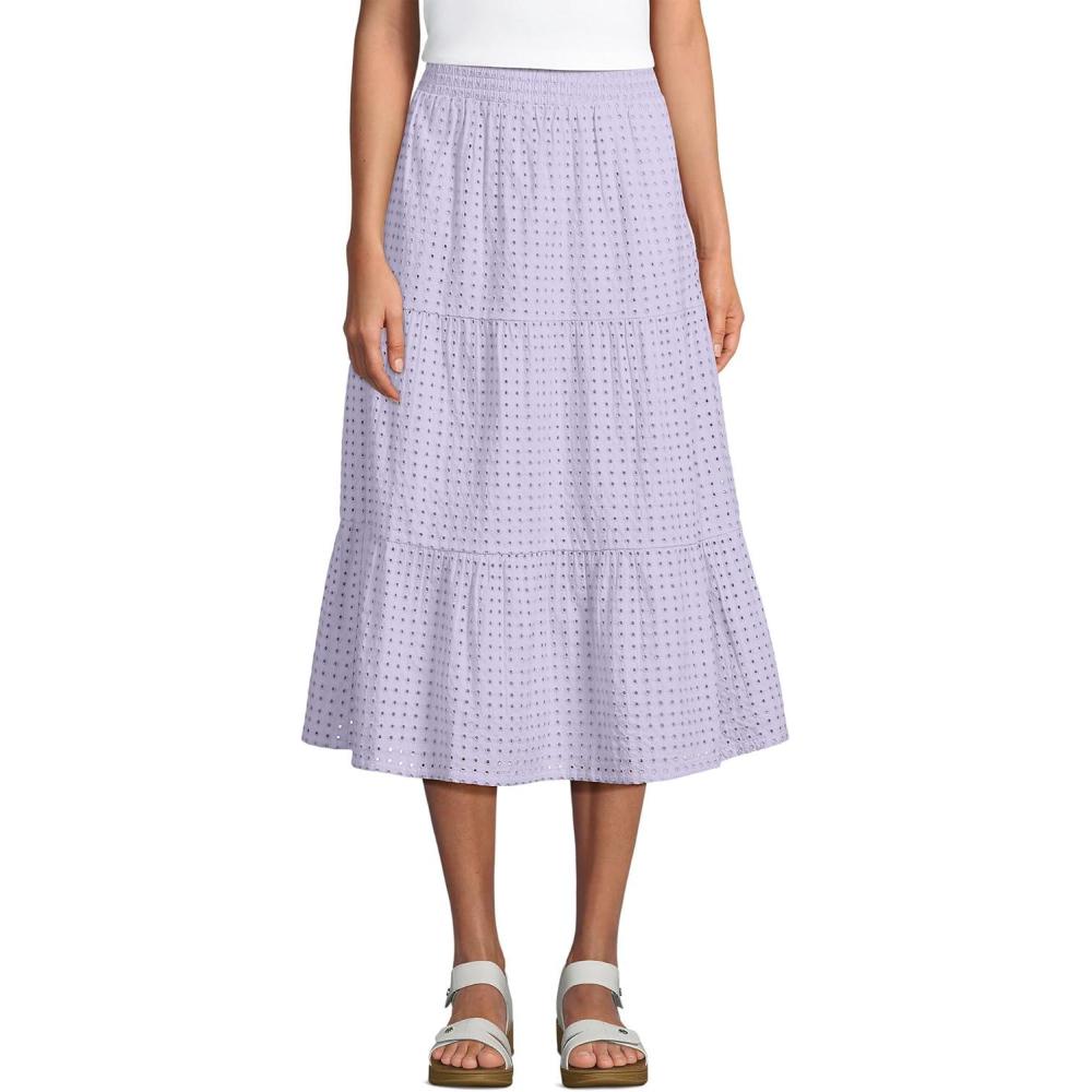 imageLands End Womens Poplin Elastic Waist Tiered Midi SkirtLilac Frost