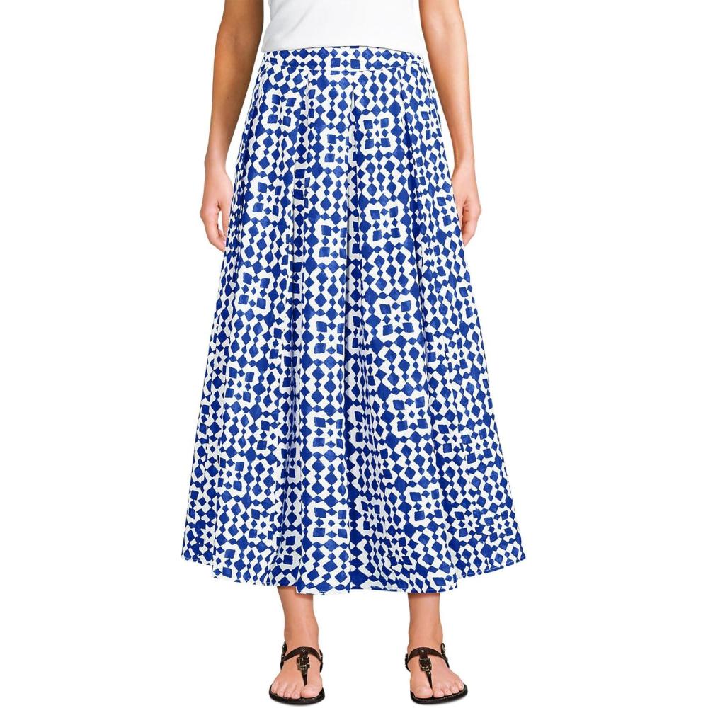 imageLands End Womens Poplin Godet Maxi SkirtBlue Breeze Painted Geo