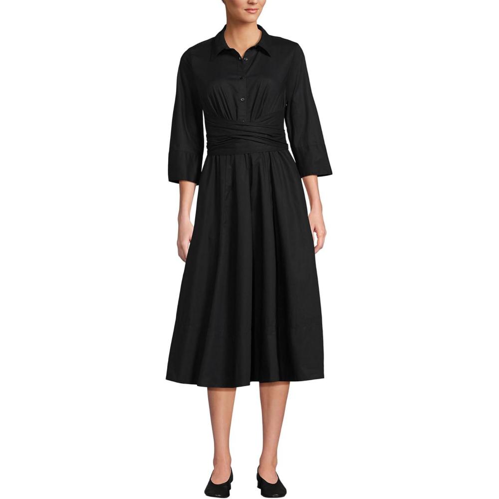 imageLands End Womens Poplin Midi Wrap Front DressBlack