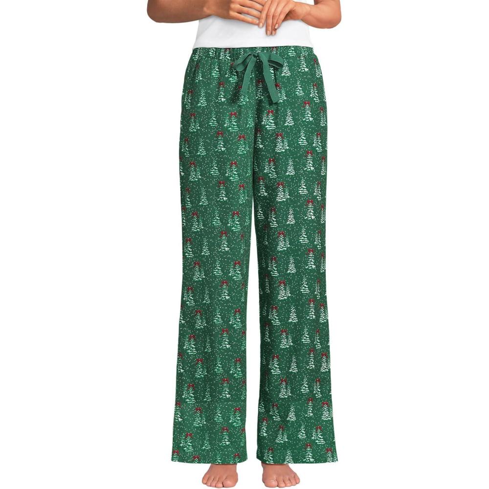 imageLands End Womens Print Flannel Pajama PantsLight Emerald Snowy Trees