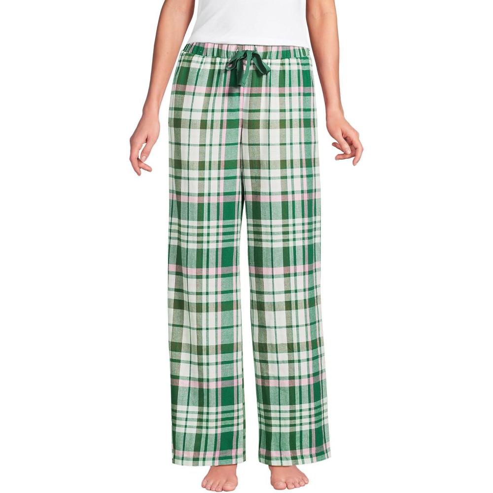 imageLands End Womens Print Flannel Pajama PantsLight EmeraldPink Plaid