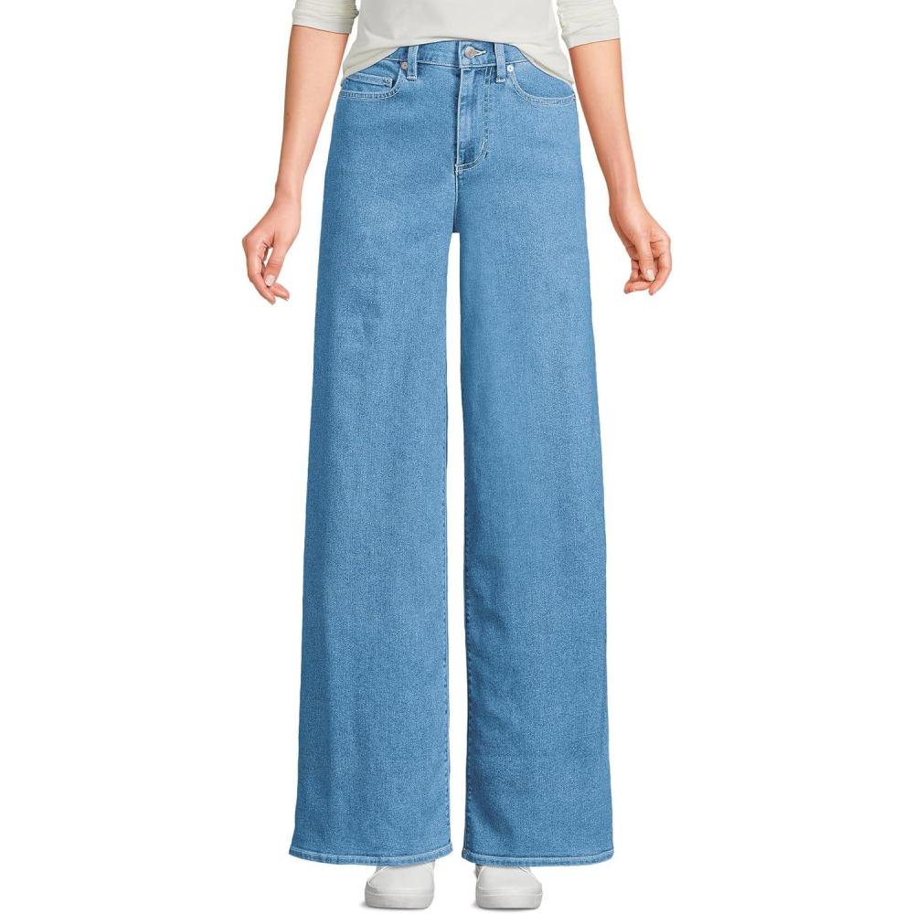 imageLands End Womens Recover Denim High Rise Extra Wide Leg JeansHutton Blue Wash