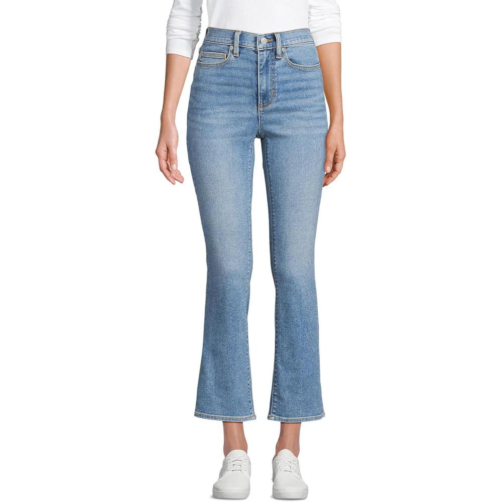 imageLands End Womens Recover Denim High Rise Kick Flare Crop JeansBeau Blue