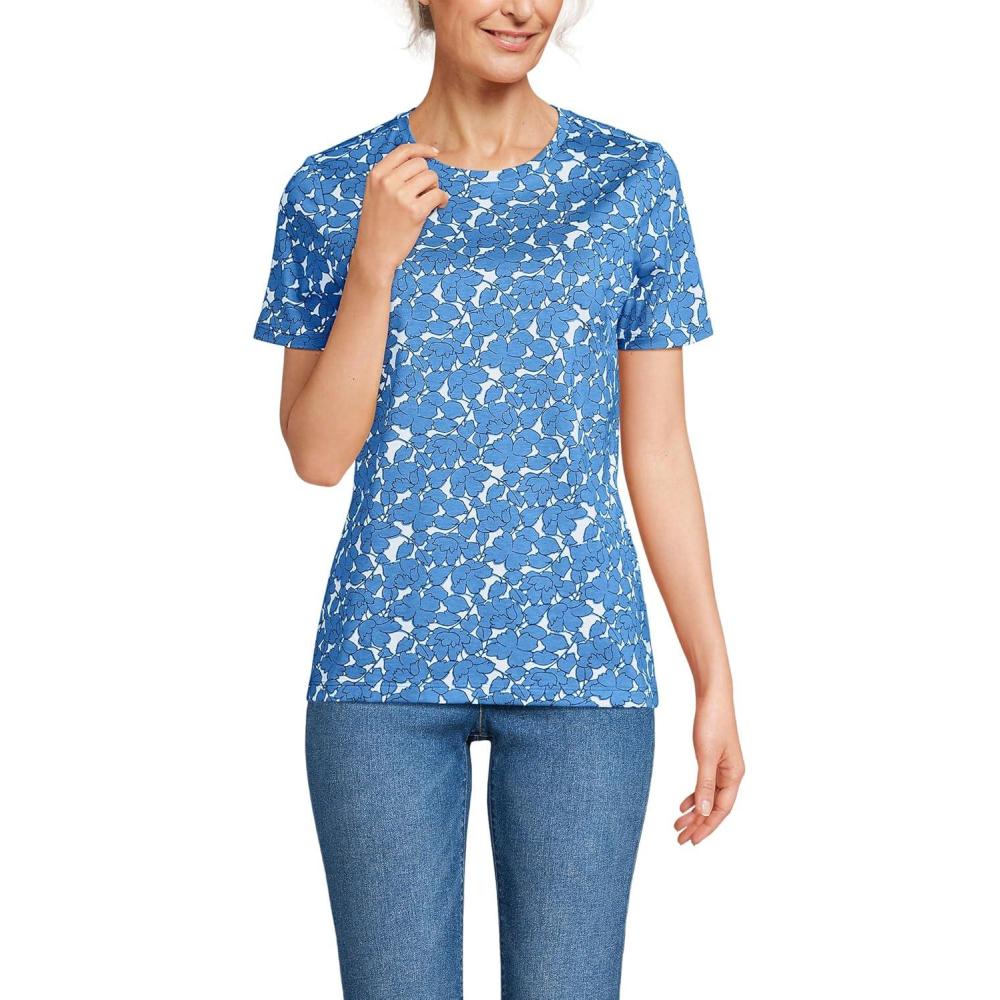 imageLands End Womens Relaxed AmericanGrown Supima Cotton Crew Neck TShirtParadise Blue Tossed Floral