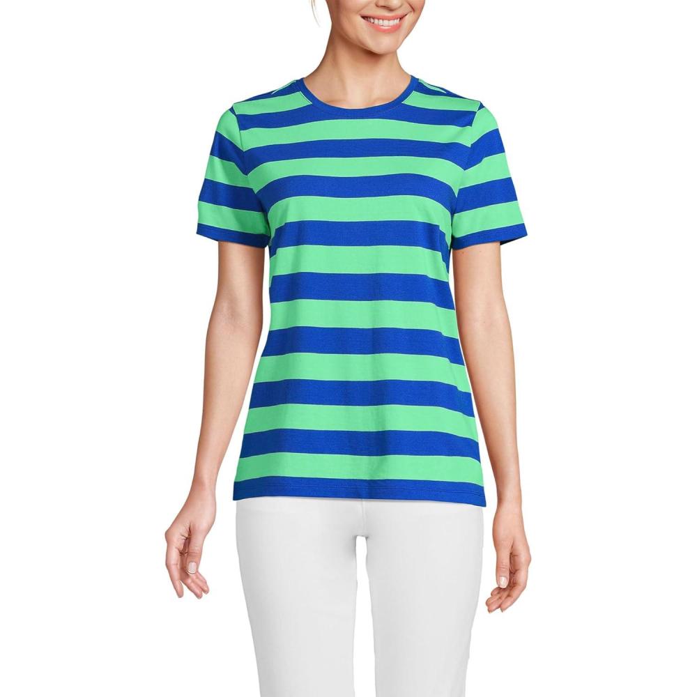 imageLands End Womens Relaxed AmericanGrown Supima Cotton Crew Neck TShirtSapphire GemMint Bold Stripe