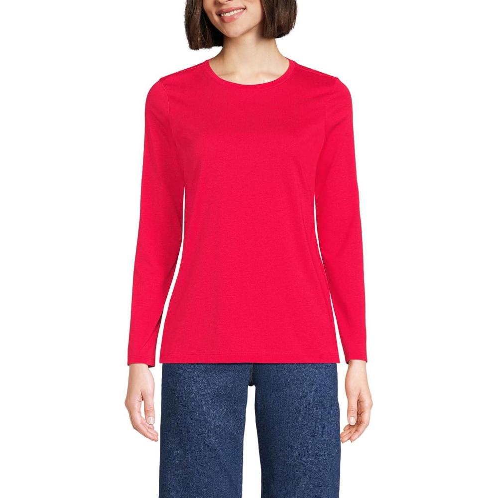 imageLands End Womens Relaxed AmericanGrown Supima Cotton Long Sleeve Crew Neck TShirtBerry Rouge