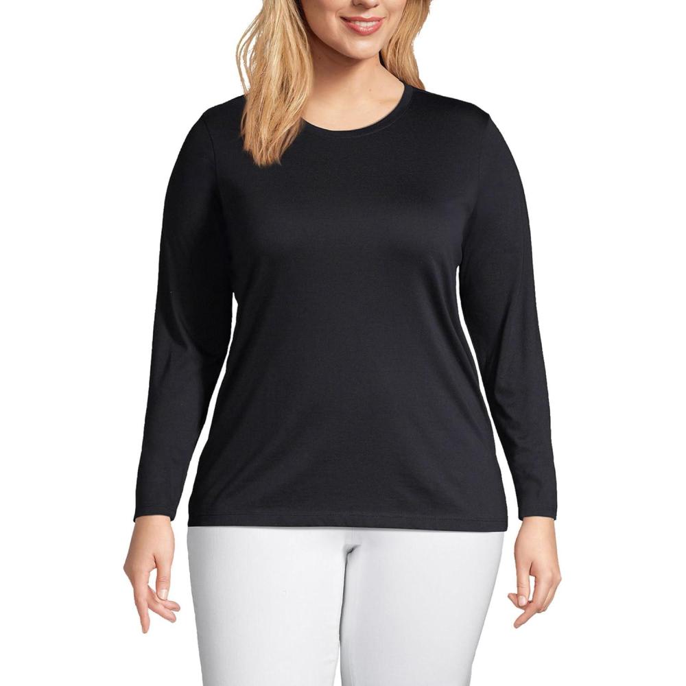 imageLands End Womens Relaxed AmericanGrown Supima Cotton Long Sleeve Crew Neck TShirtBlack