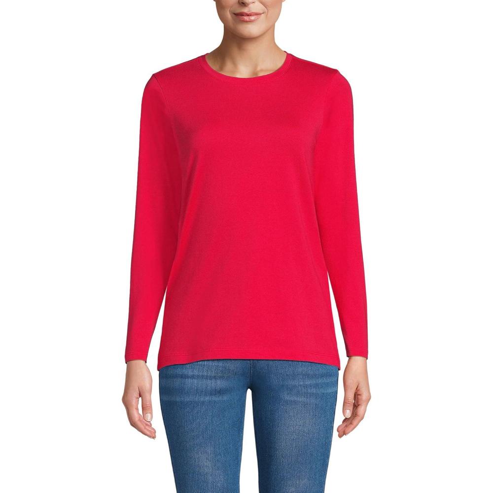 imageLands End Womens Relaxed AmericanGrown Supima Cotton Long Sleeve Crew Neck TShirtHeritage Red