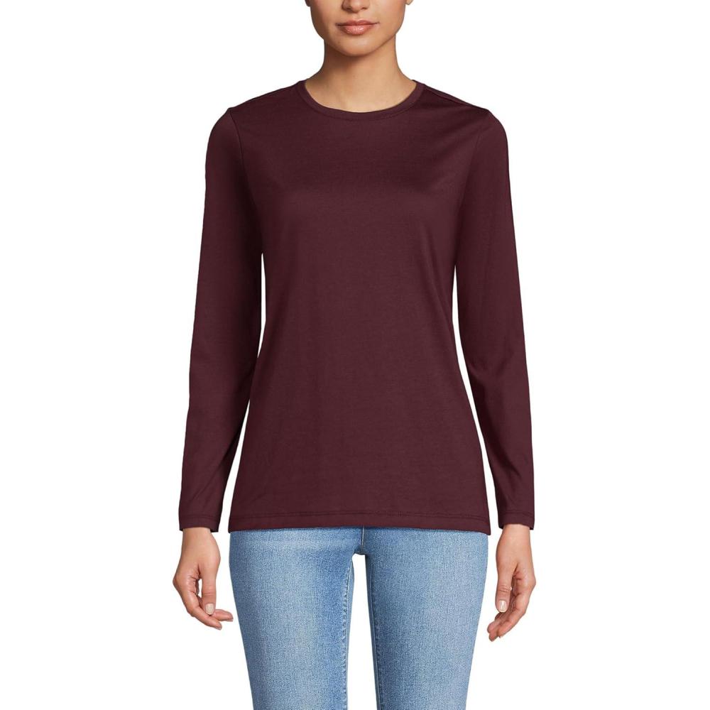 imageLands End Womens Relaxed AmericanGrown Supima Cotton Long Sleeve Crew Neck TShirtLush Burgundy