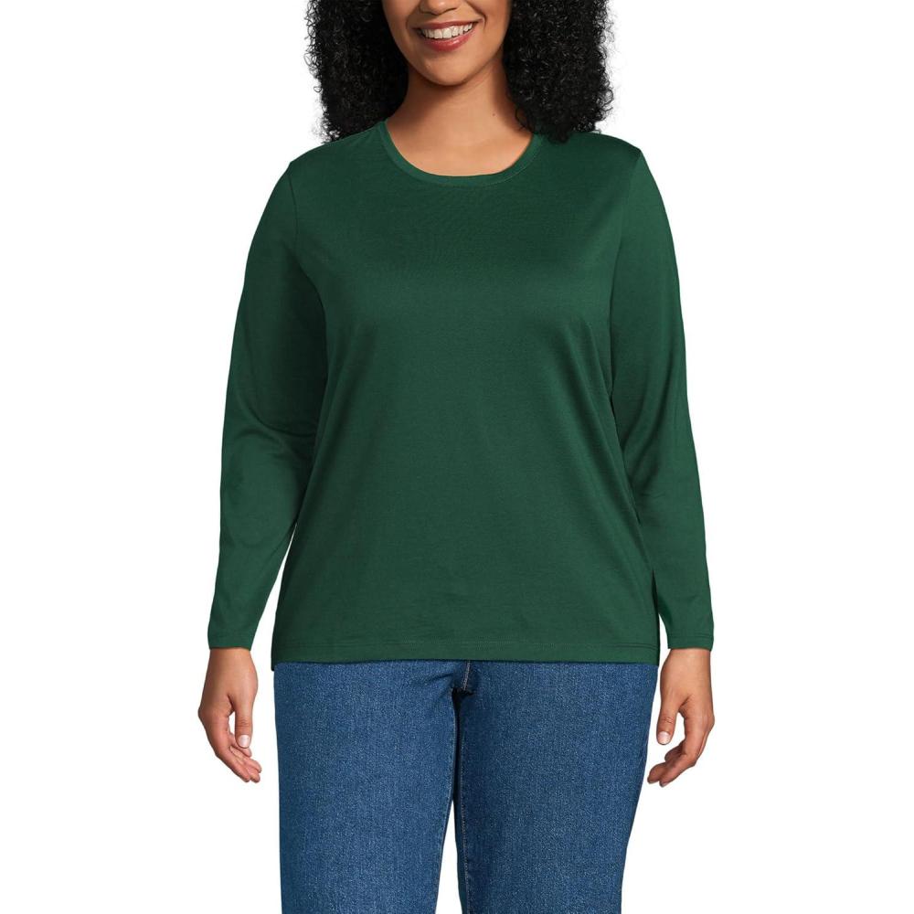 imageLands End Womens Relaxed AmericanGrown Supima Cotton Long Sleeve Crew Neck TShirtPine Valley