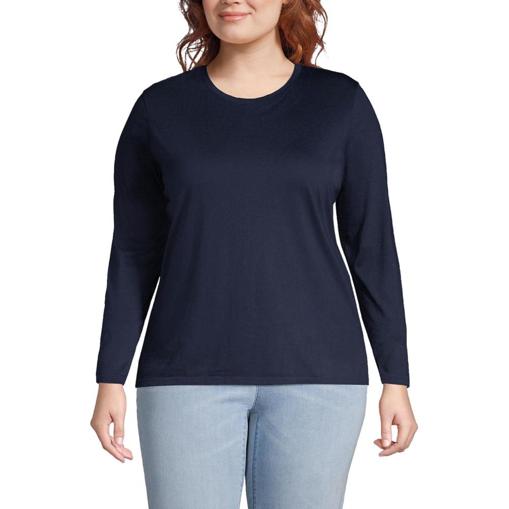 imageLands End Womens Relaxed AmericanGrown Supima Cotton Long Sleeve Crew Neck TShirtRadiant Navy
