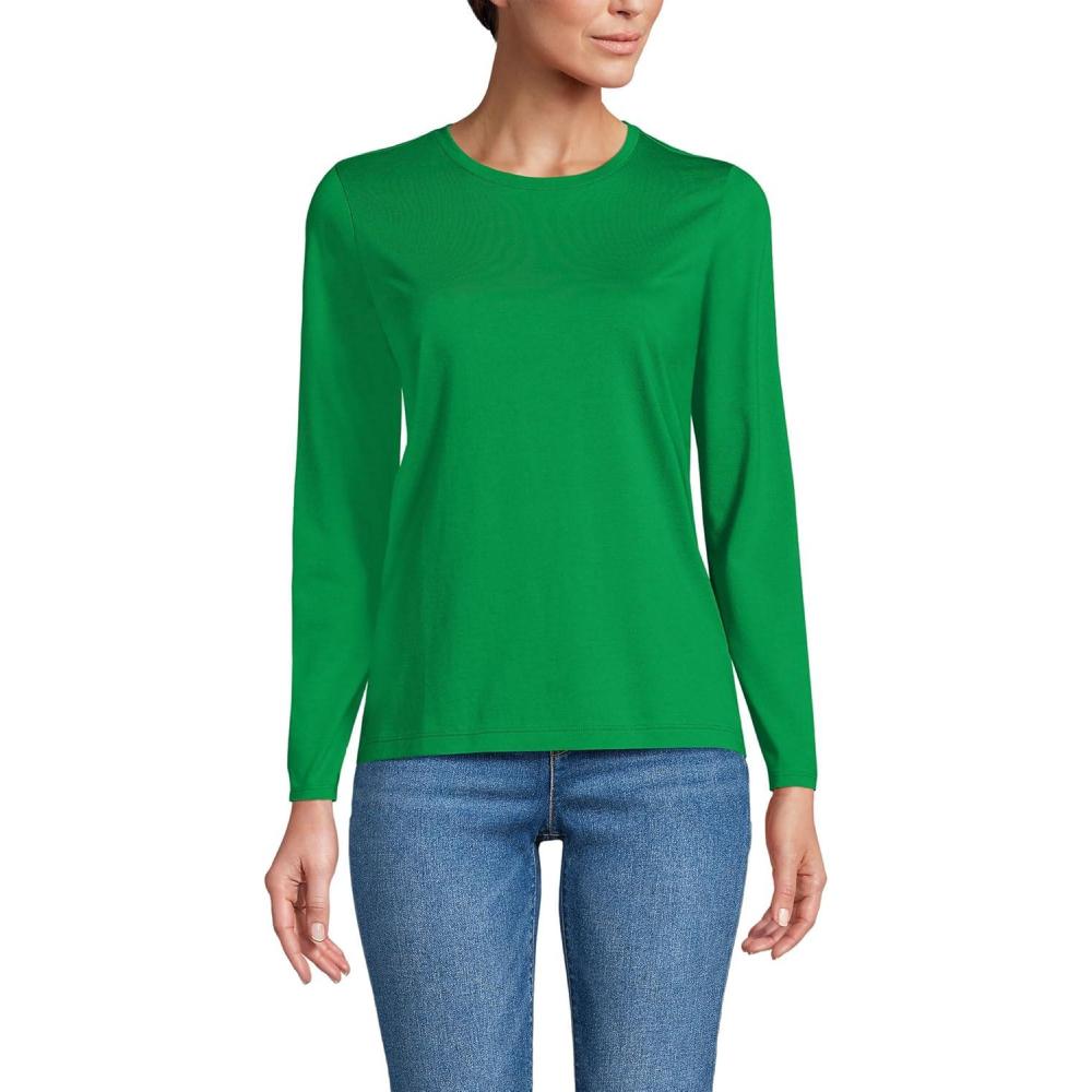 imageLands End Womens Relaxed AmericanGrown Supima Cotton Long Sleeve Crew Neck TShirtTrue Green