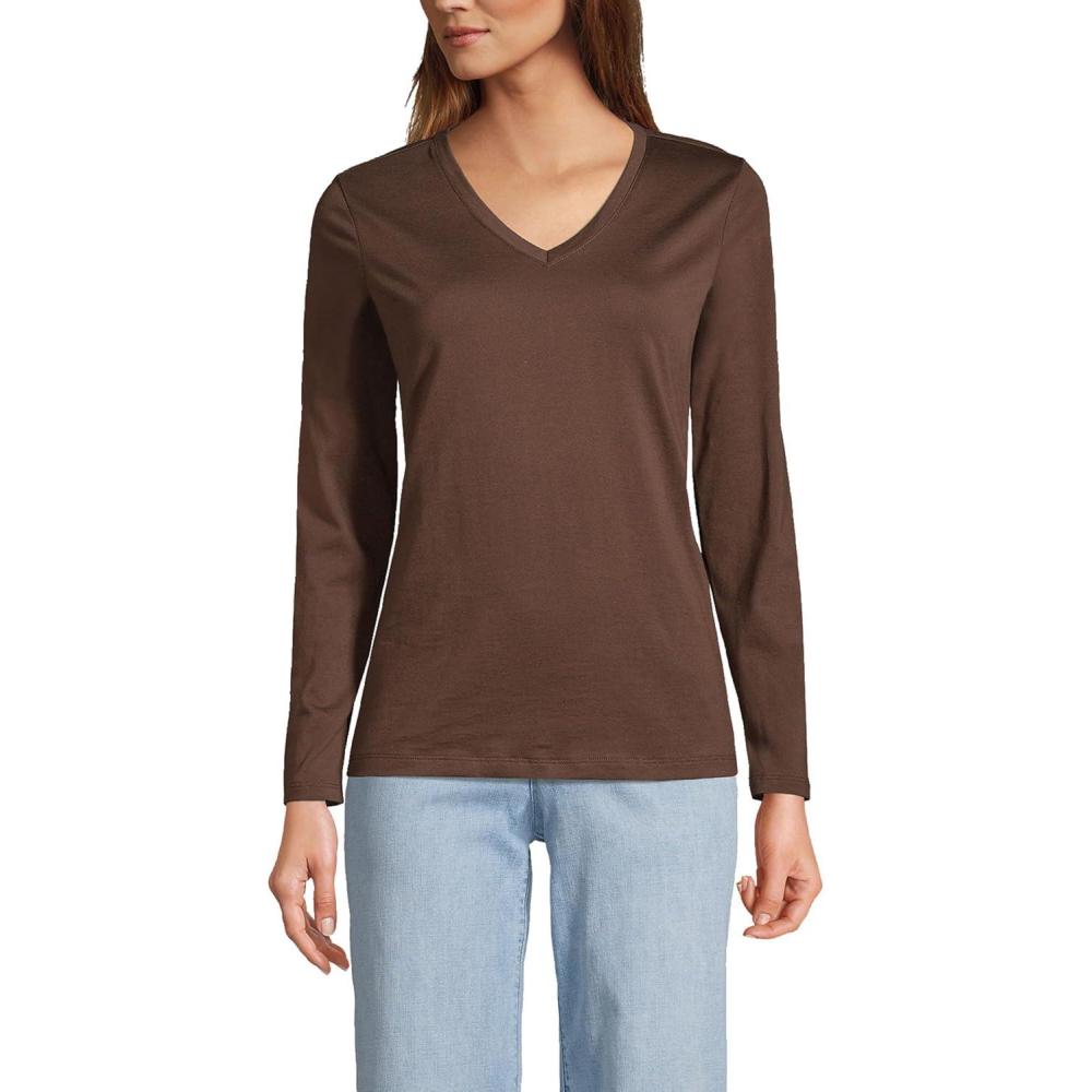 imageLands End Womens Relaxed AmericanGrown Supima Cotton Long Sleeve VNeck TShirtRich Coffee