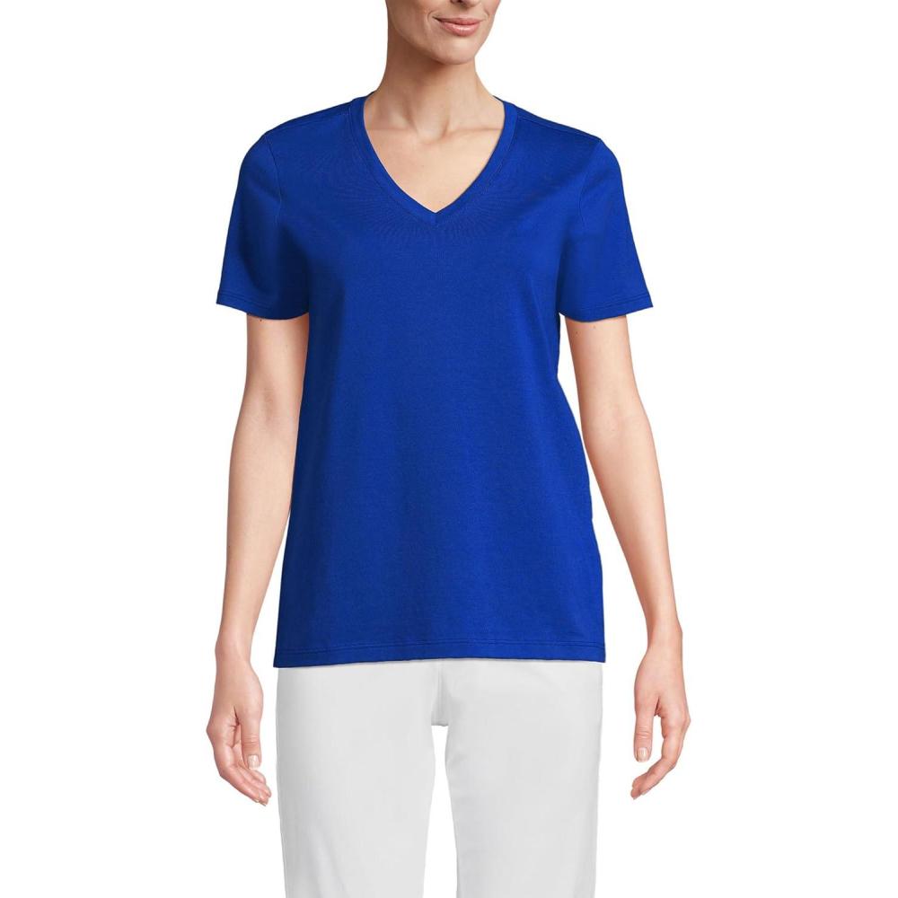 imageLands End Womens Relaxed AmericanGrown Supima Cotton VNeck TShirtSapphire Gem Blue