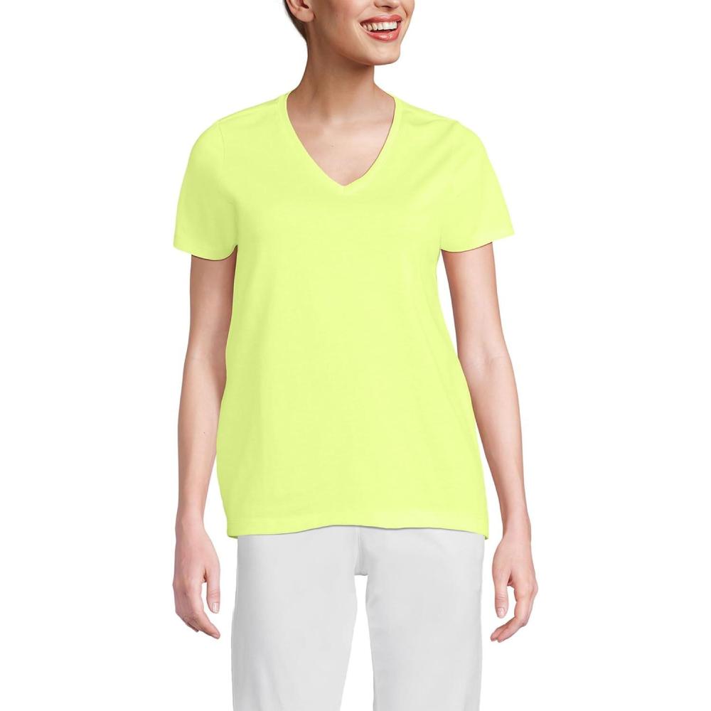 imageLands End Womens Relaxed AmericanGrown Supima Cotton VNeck TShirtSoft Limoncello Yellow