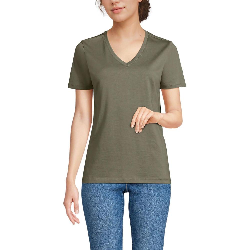 imageLands End Womens Relaxed AmericanGrown Supima Cotton VNeck TShirtSoft Olive Drab