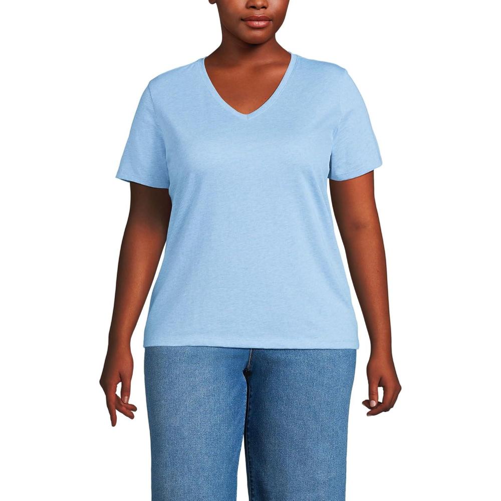 imageLands End Womens Relaxed AmericanGrown Supima Cotton VNeck TShirtSoft True Blue Heather
