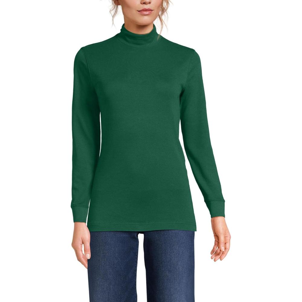 imageLands End Womens Relaxed Cotton Long Sleeve Mock Turtleneck ShirtLight Emerald