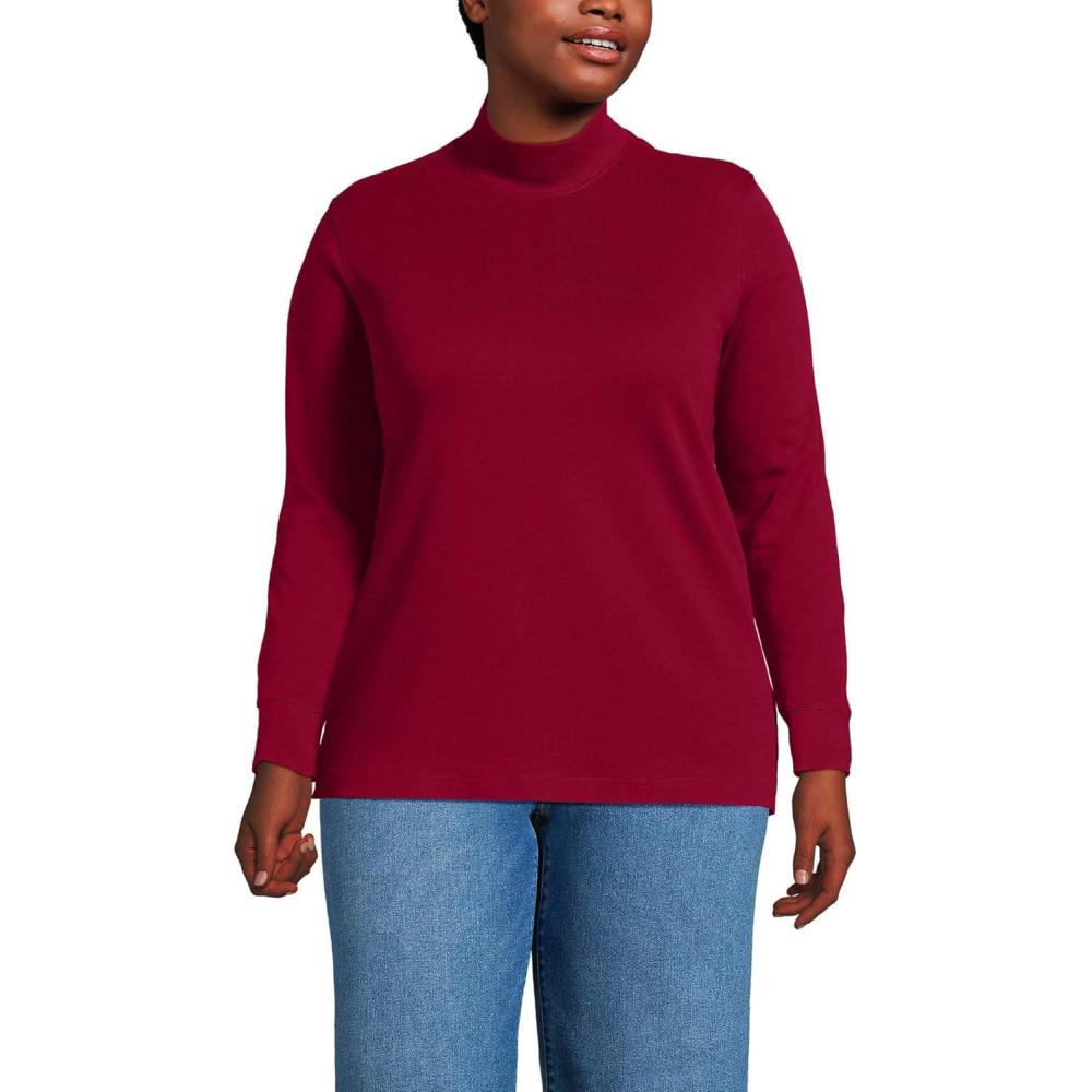 imageLands End Womens Relaxed Cotton Long Sleeve Mock Turtleneck ShirtRegal Garnet