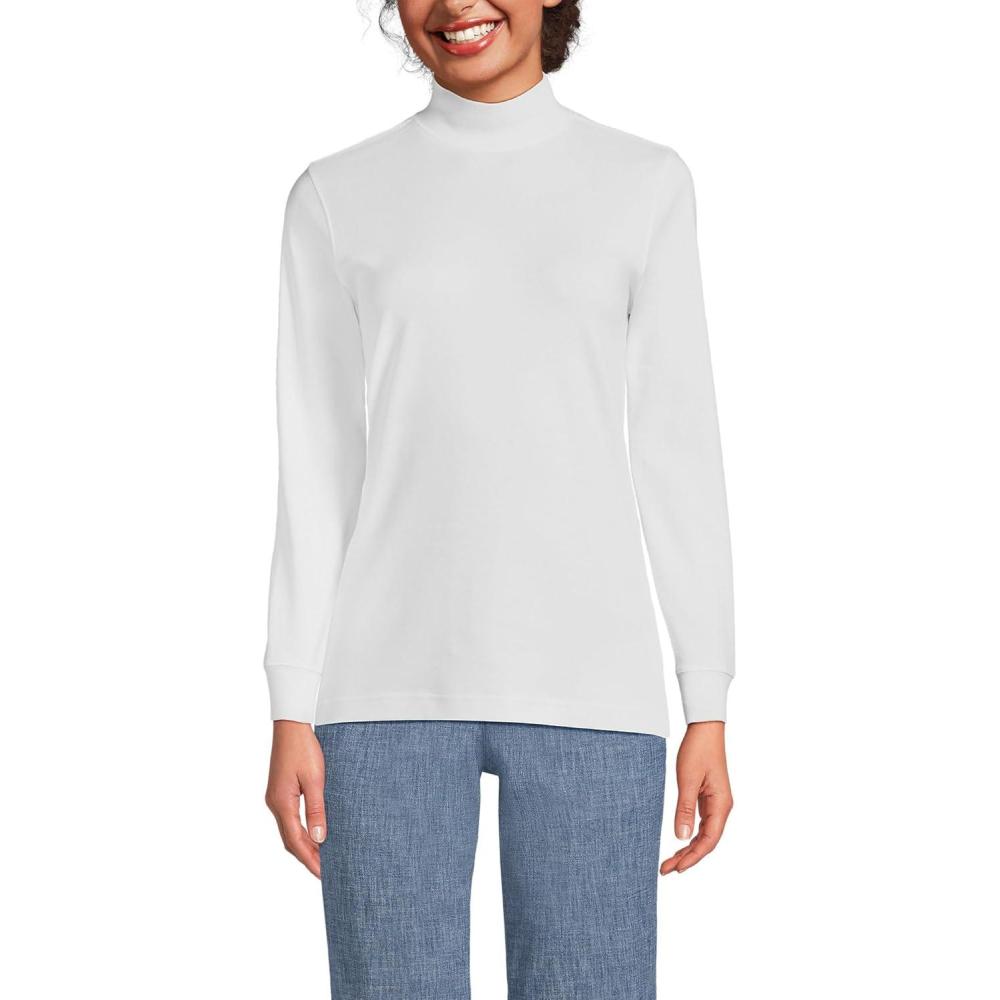 imageLands End Womens Relaxed Cotton Long Sleeve Mock Turtleneck ShirtWhite