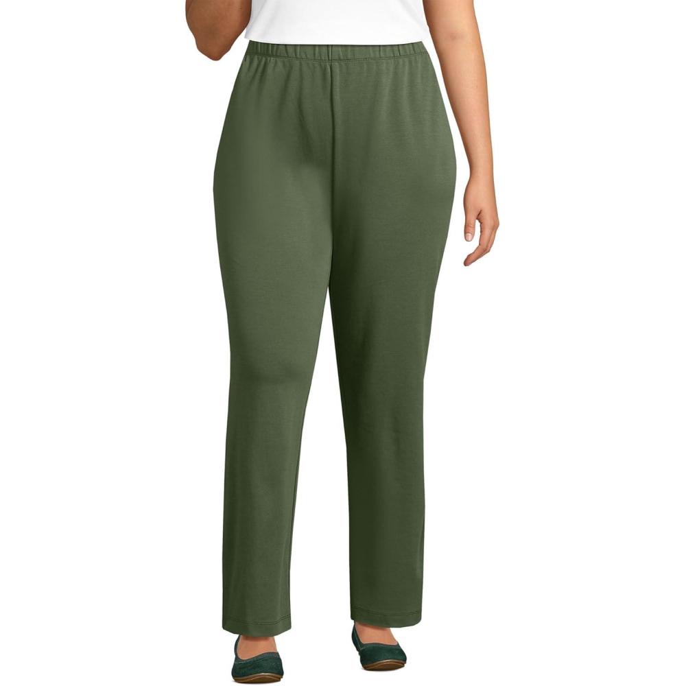 imageLands End Womens Relaxed Fit Sport Knit High Rise Pants Soft Cotton PullOn with Elastic WaistEstate Green