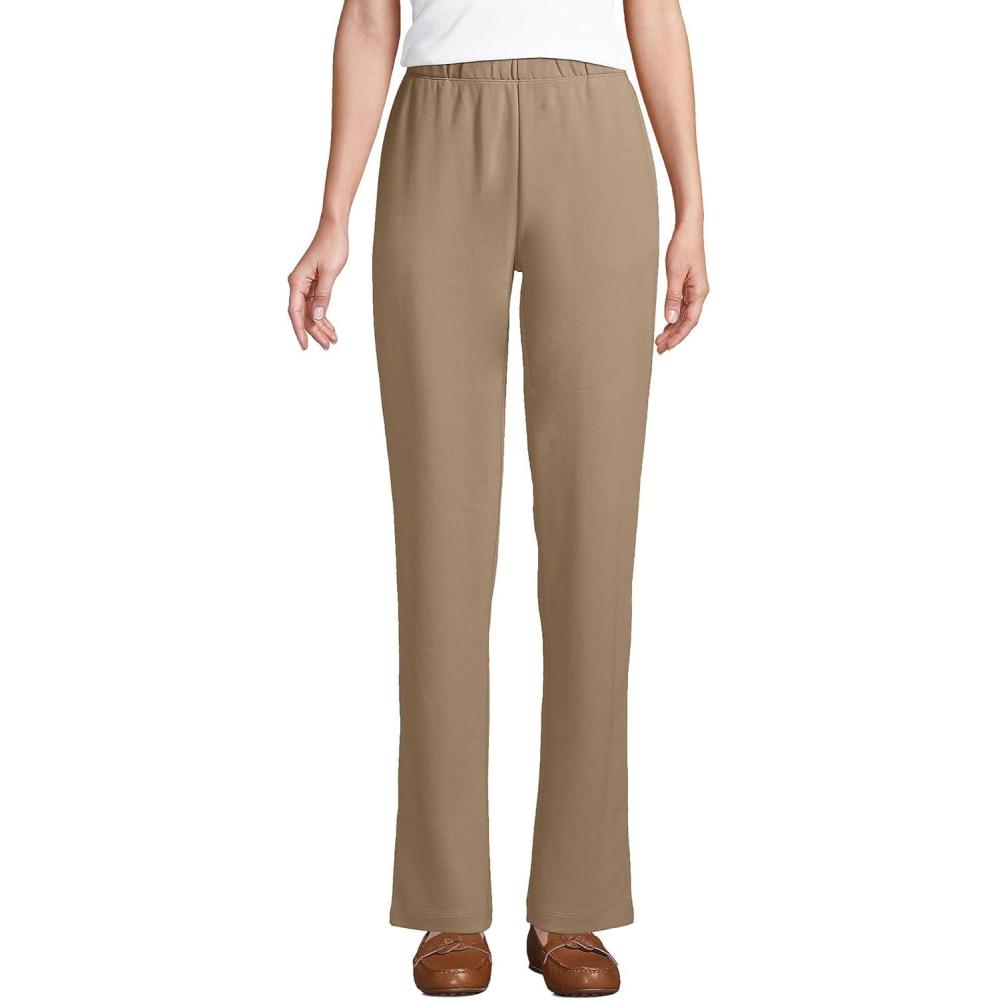 imageLands End Womens Relaxed Fit Sport Knit High Rise Pants Soft Cotton PullOn with Elastic WaistRich Camel