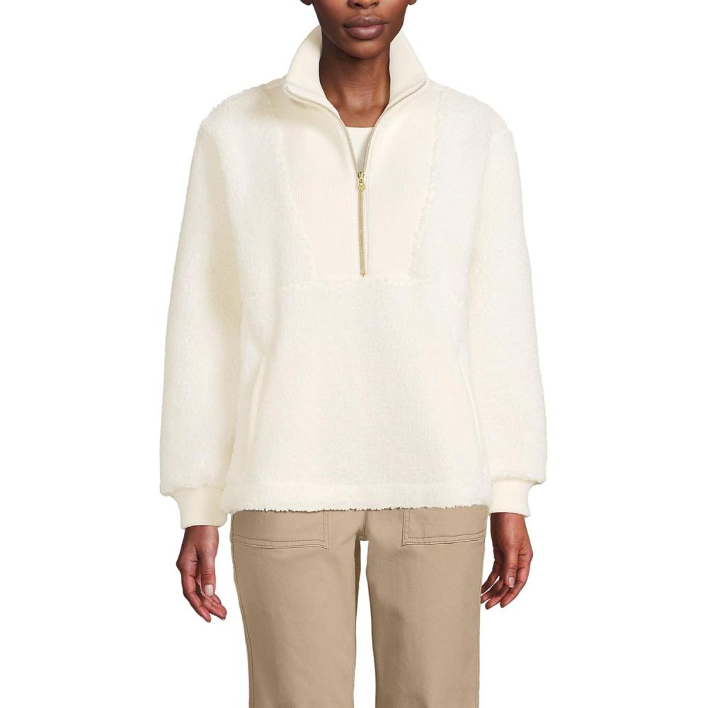 imageLands End Womens Rib Collar Sherpa Fleece PulloverFresh Ivory