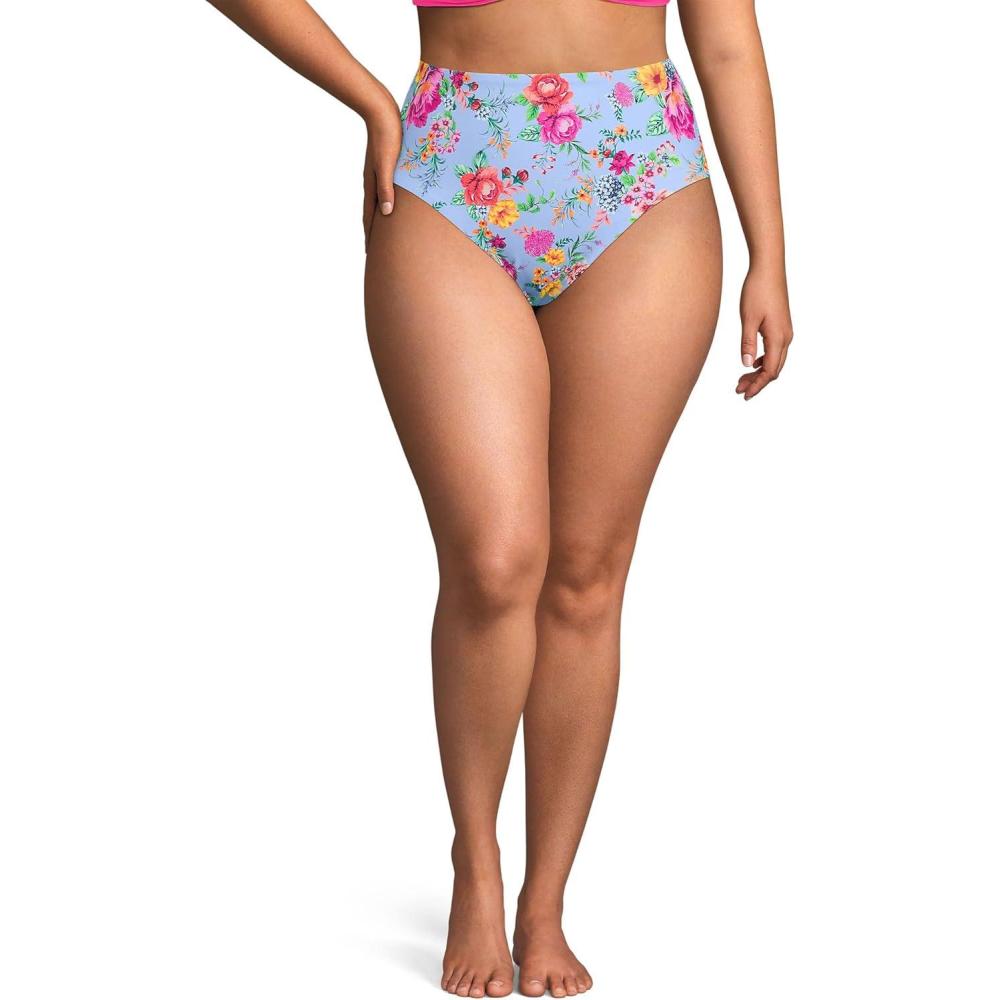 imageLands End Womens Ribbed Smoothing High Waisted Bikini BottomsCloud Blue Romantic Floral