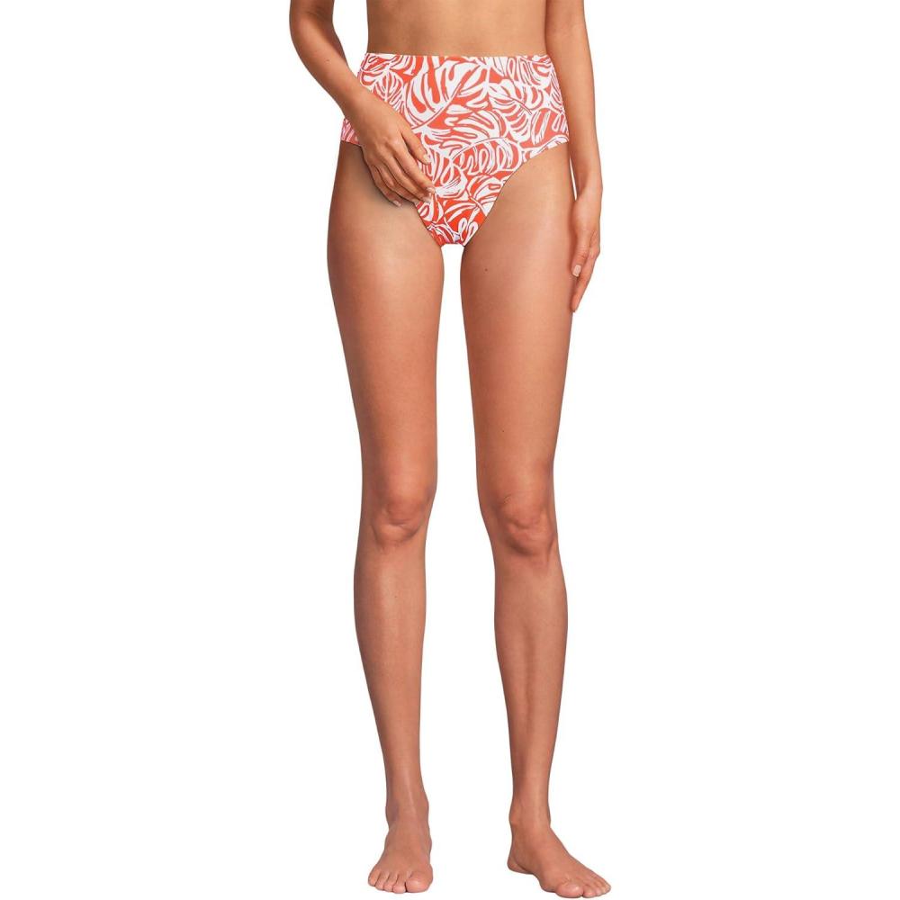 imageLands End Womens Ribbed Smoothing High Waisted Bikini BottomsOrange Mini Tropic Leaves