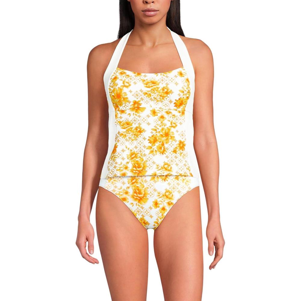 imageLands End Womens Seamed Halter Tankini TopYellow Mosaic FloralWhite