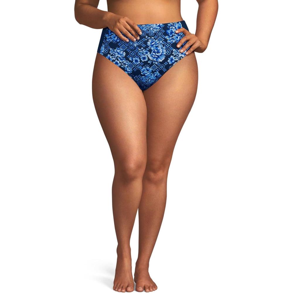 imageLands End Womens Seamed High Waisted Bikini BottomsDeep Sea Navy Mosaic Floral