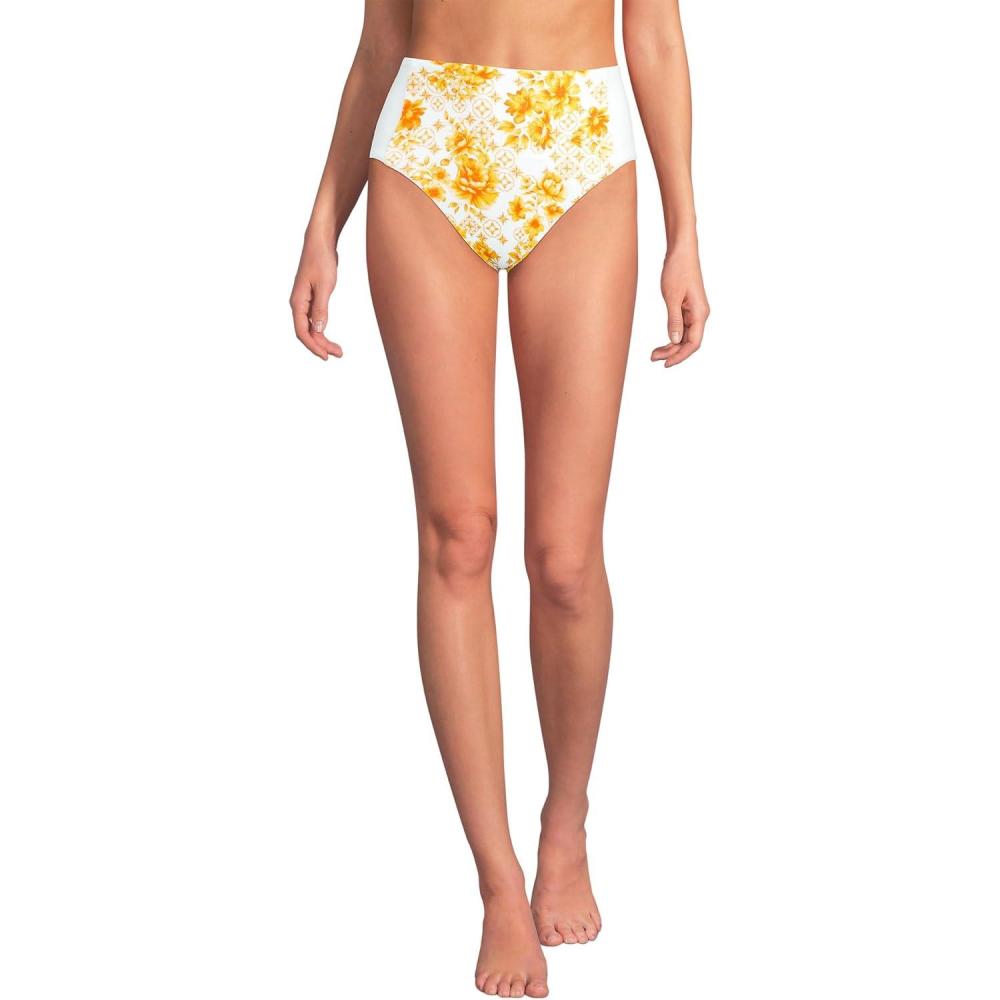 imageLands End Womens Seamed High Waisted Bikini BottomsYellow Mosaic FloralWhite