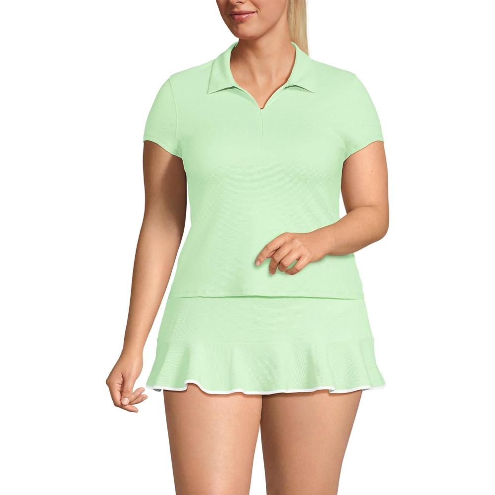 imageLands End Womens Short Sleeve Pique Johnny Collar UPF 50 Rash GuardIcy MintWhite