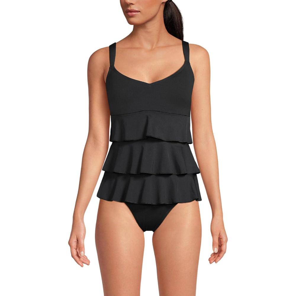 imageLands End Womens Smoothing Control Ruffle Fauxkini One Piece SwimsuitBlack