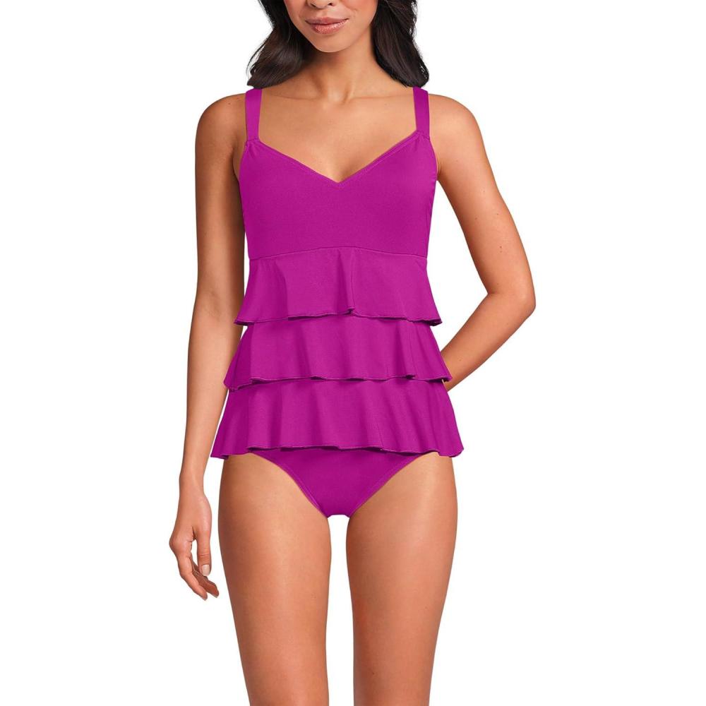imageLands End Womens Smoothing Control Ruffle Fauxkini One Piece SwimsuitCrimson Rose