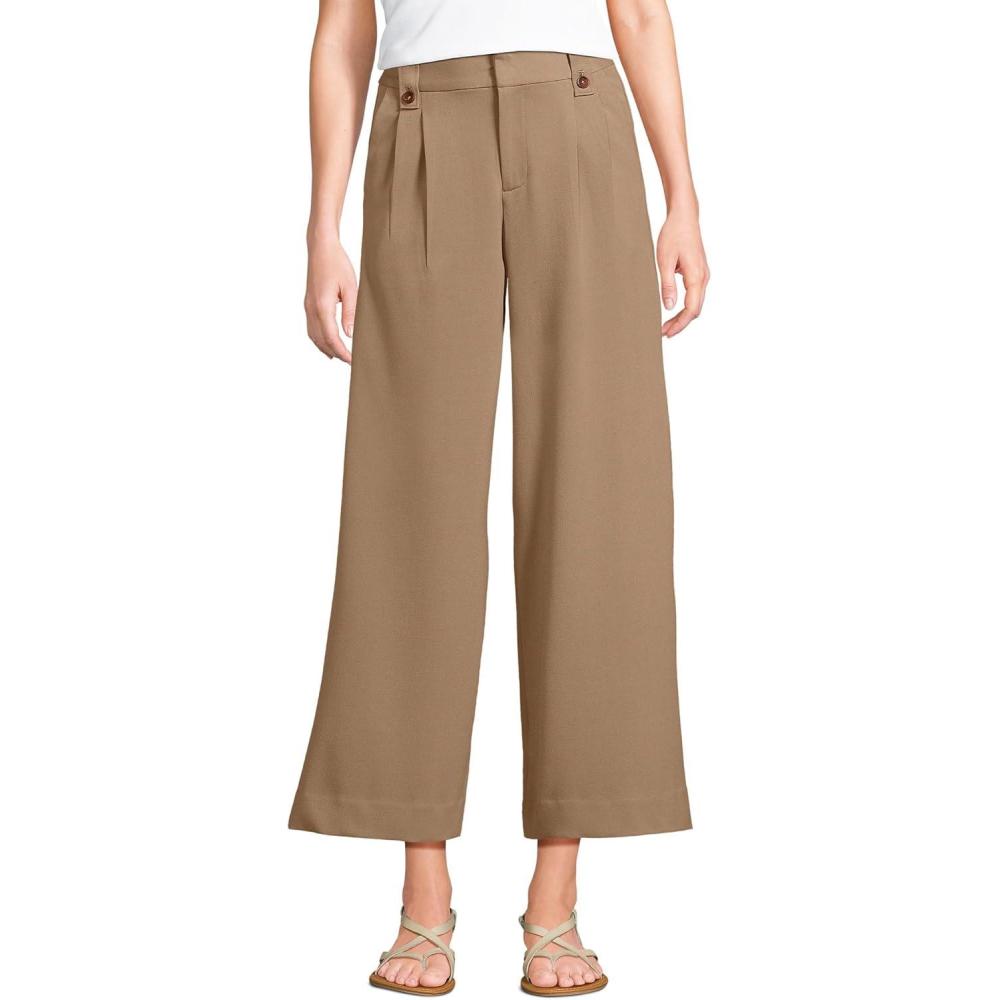 imageLands End Womens Soft Polish High Rise Wide Leg Crop PantsRich Camel
