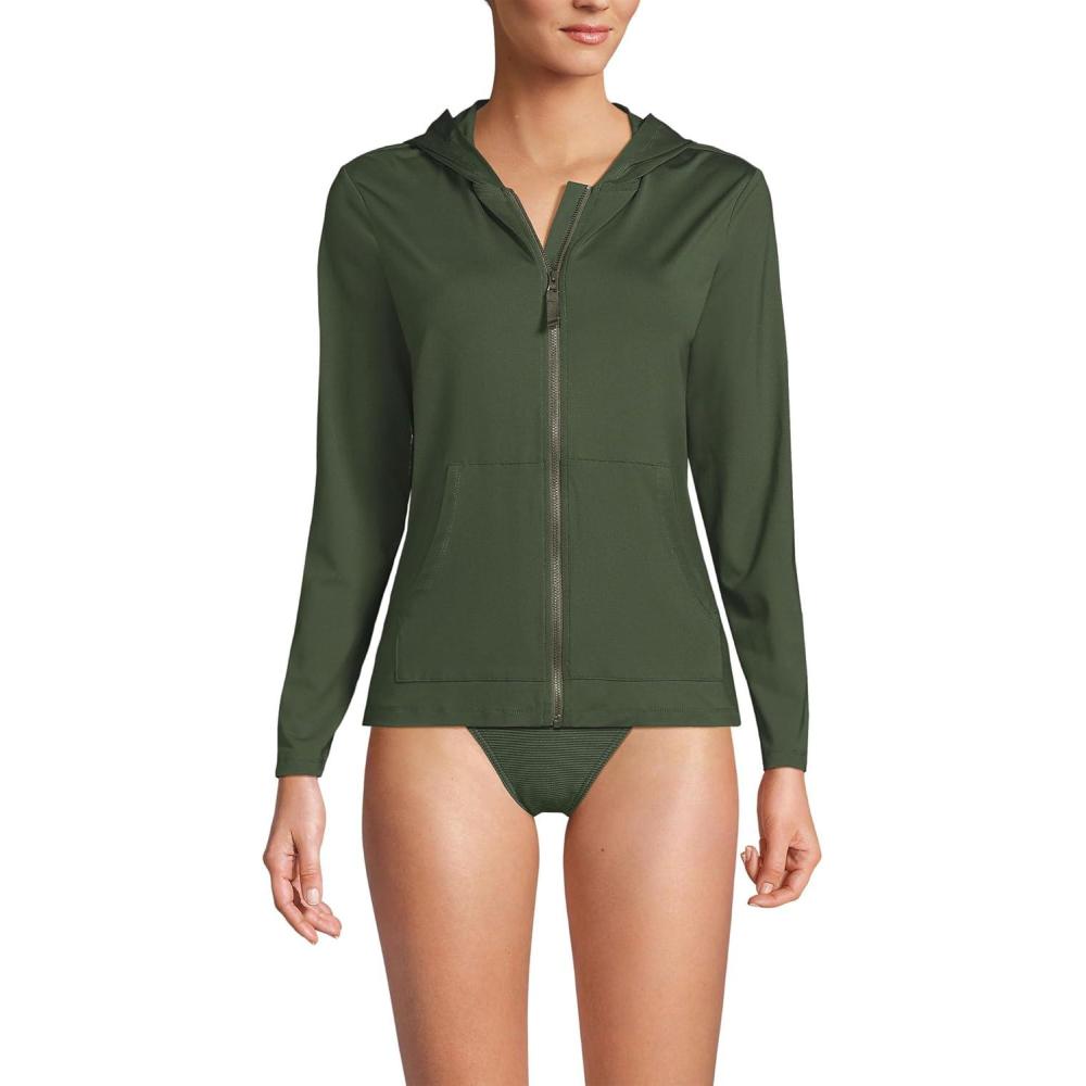imageLands End Womens Sunshade UPF 50 Long Sleeve Hooded Full Zip Rash GuardRich Olive Green