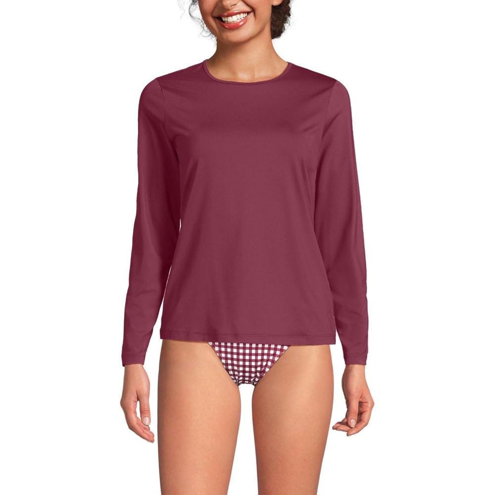 imageLands End Womens Sunshade UPF 50 Long Sleeve Relaxed Rash GuardBurgundy Spritz