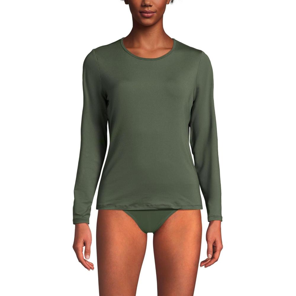imageLands End Womens Sunshade UPF 50 Long Sleeve Relaxed Rash GuardRich Olive Greens