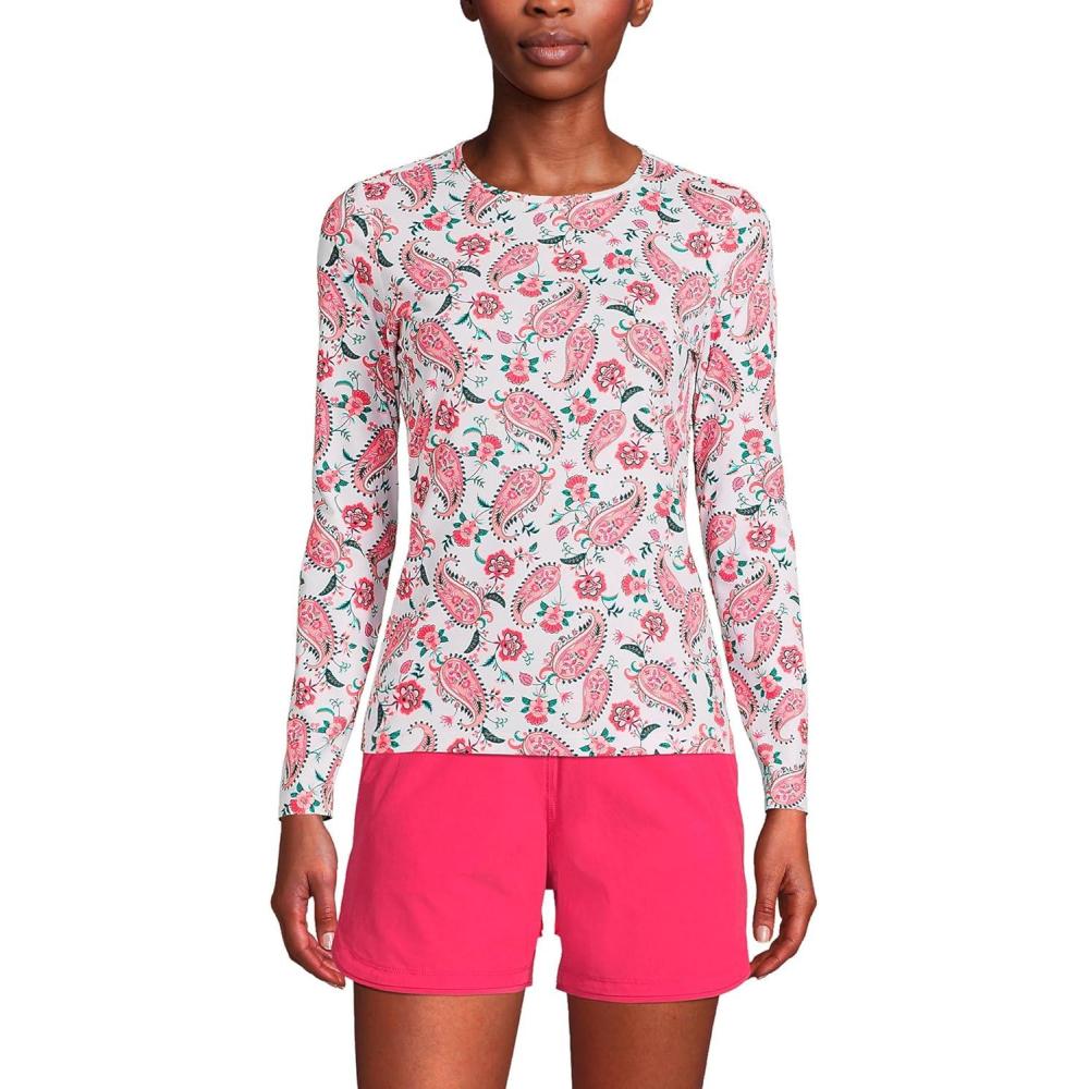 imageLands End Womens Sunshade UPF 50 Long Sleeve Relaxed Rash GuardWhite Multi Paisley Floral
